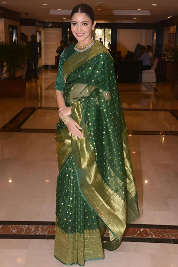 Anushka Sharma Chanderi Handloom Katan Silk Saree - Green