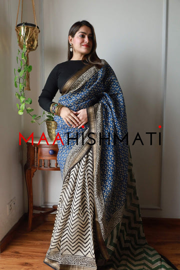 Titli - Bagru Hand Block Printed Silk Cotton Saree