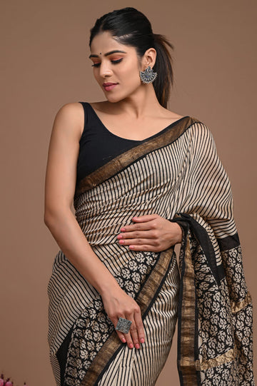 Madhubala - Bagru Hand-block Printed Silk Cotton Saree