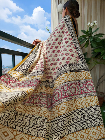 Meenakshi - Mul Cotton Bagru Hand-Block Printed Saree