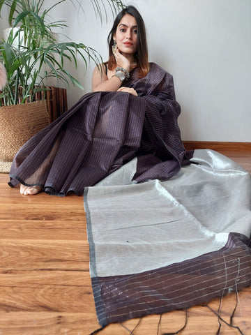 Shobhana Maheshwari Handloom Silk Saree with Silver Zari Pallu