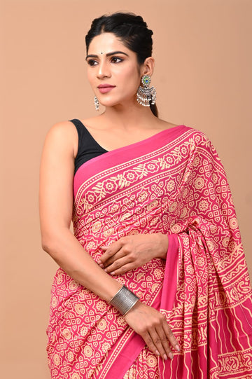 Surajmukhi - Bagru Mul Cotton Hand-Block Printed Saree