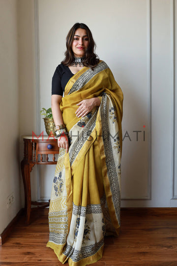 Tanishka - Bagru Hand Block Printed Silk Cotton Saree