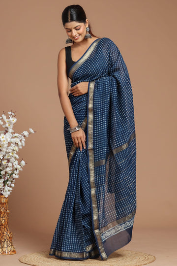 Tanishka - Bagru Hand Block Printed Silk Cotton Saree