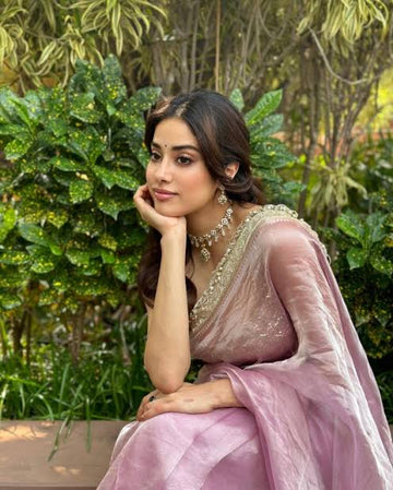 Janhvi Kapoor Inspired Chanderi Handloom Tissue Silk Saree - Pink