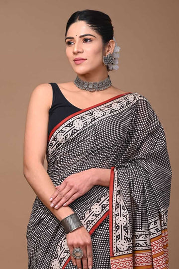 Darpana - Bagru Mul Cotton Hand Block Printed Saree