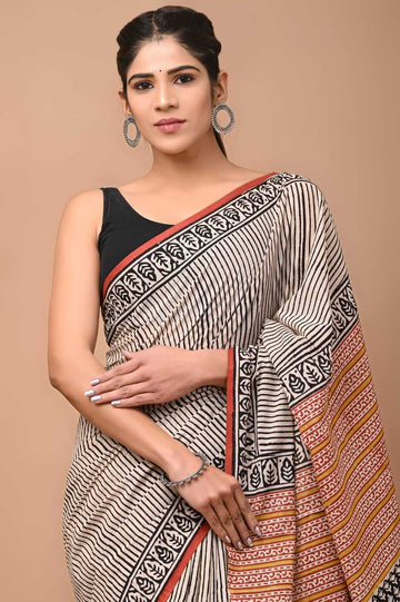 Darpana - Bagru Mul Cotton Hand Block Printed Saree