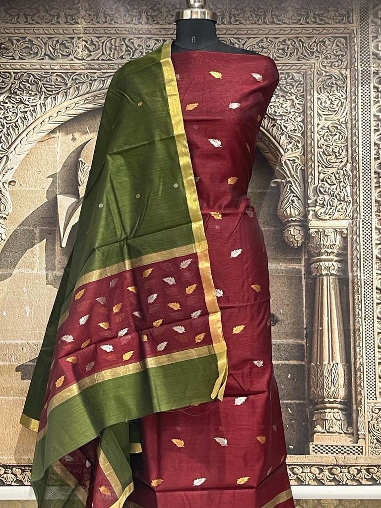 Advaita - Chanderi Handloom Silk by Cotton Kurti Fabric and Dupatta