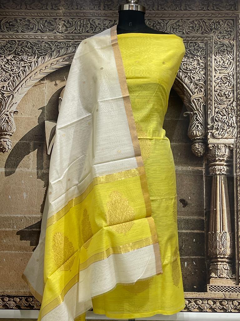 Advaita - Chanderi Handloom Silk by Cotton Kurti Fabric and Dupatta