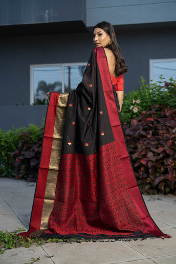 Maheshwar Saree Handloom Mulberry Silk Saree -Kali- Maahishmati Sarees