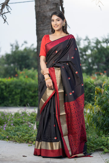 Maheshwar Saree Handloom Mulberry Silk Saree -Kali- Maahishmati Sarees