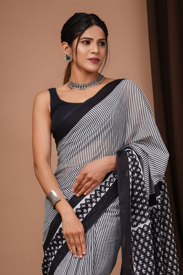 Arshia - Bagru Mul Cotton Hand-Block Printed Saree