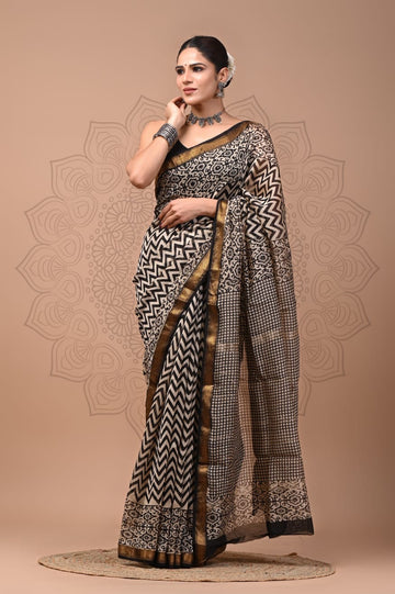 Padma - Bagru Hand Block Printed Silk Cotton Saree
