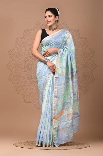 Padma - Bagru Marble Print Silk Cotton Saree