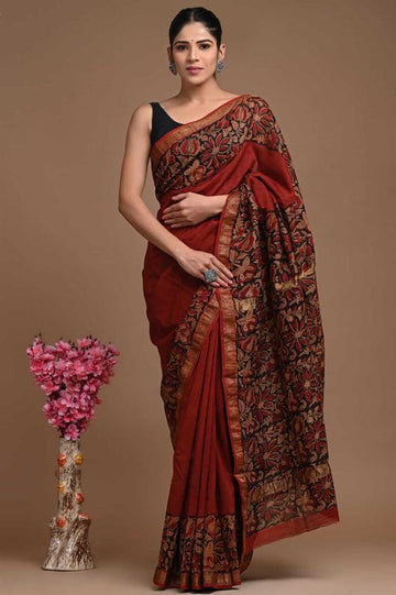 Tanishka - Red Bagru Hand Block Printed Silk Cotton Saree