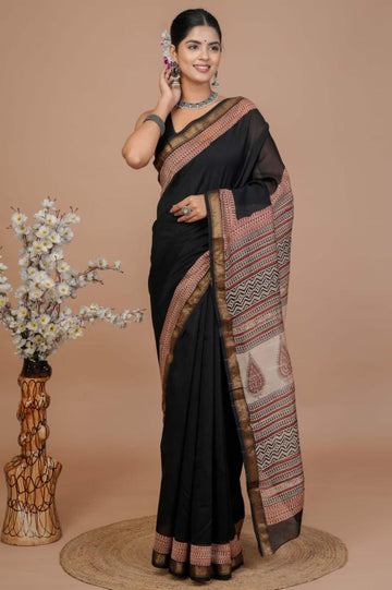 Karishma - Bagru Hand Block Printed Silk Cotton Saree