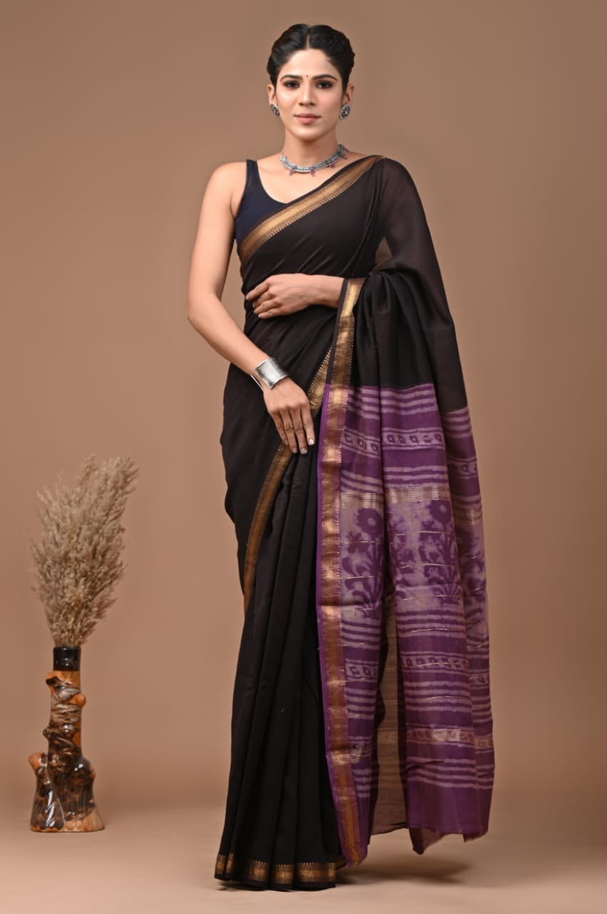 Madhubala - Bagru Hand-block Printed Silk Saree