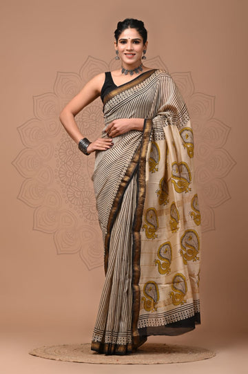 Karishma - Bagru Hand Block Printed Silk Cotton Saree