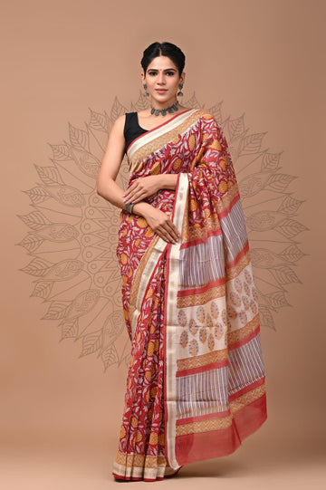Padma - Bagru Hand Block Printed Silk Cotton Saree