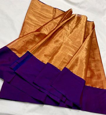 Sangam - Chanderi Handloom Tissue Silk Saree - Gold & Purple