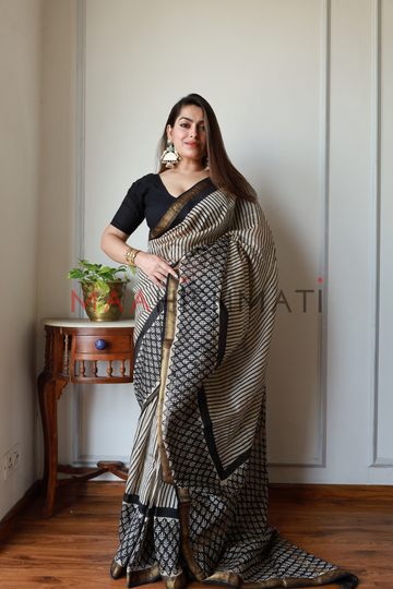 Madhubala - Bagru Hand-block Printed Silk Cotton Saree