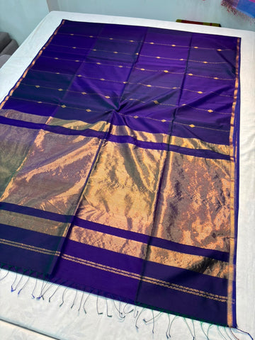 Mor Pankhi - Maheshwari Handloom Silk by Cotton Saree - Dual Shade with Butis - Purple