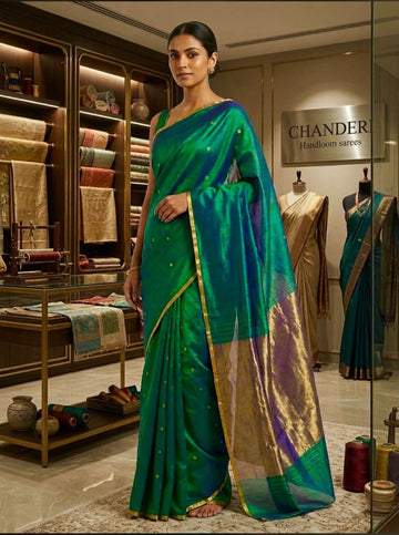 Saina - Chanderi Handloom Pattu (silk by silk) Saree - Green
