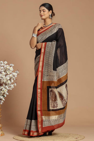 Karishma - Bagru Hand Block Printed Silk Cotton Saree