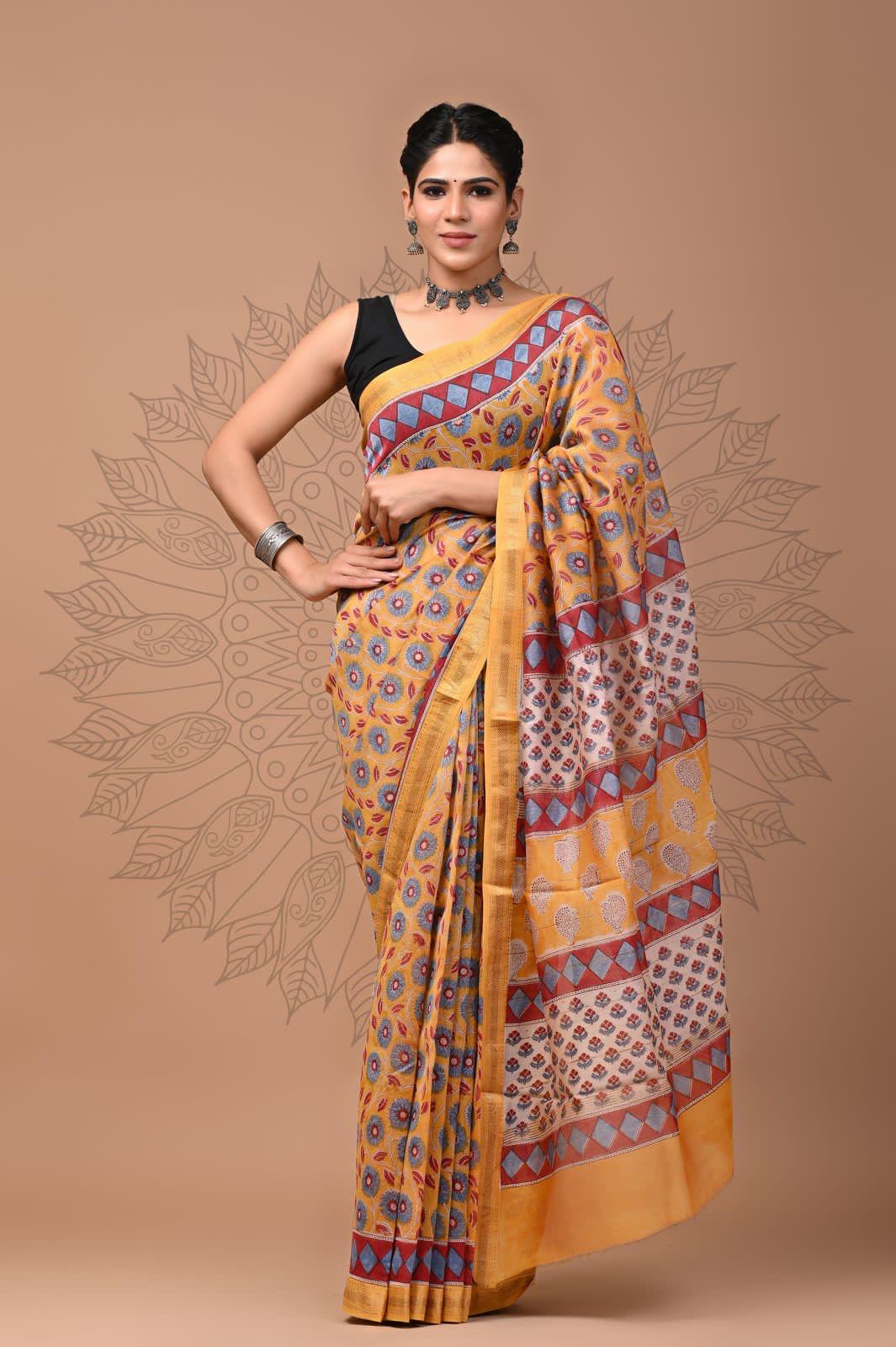 Padma - Bagru Hand Block Printed Silk Cotton Saree