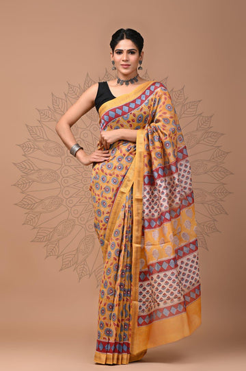 Padma - Bagru Hand Block Printed Silk Cotton Saree