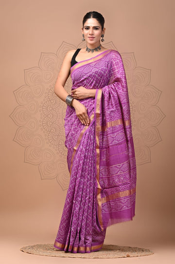 Padma - Bagru Hand Block Printed Silk Cotton Saree