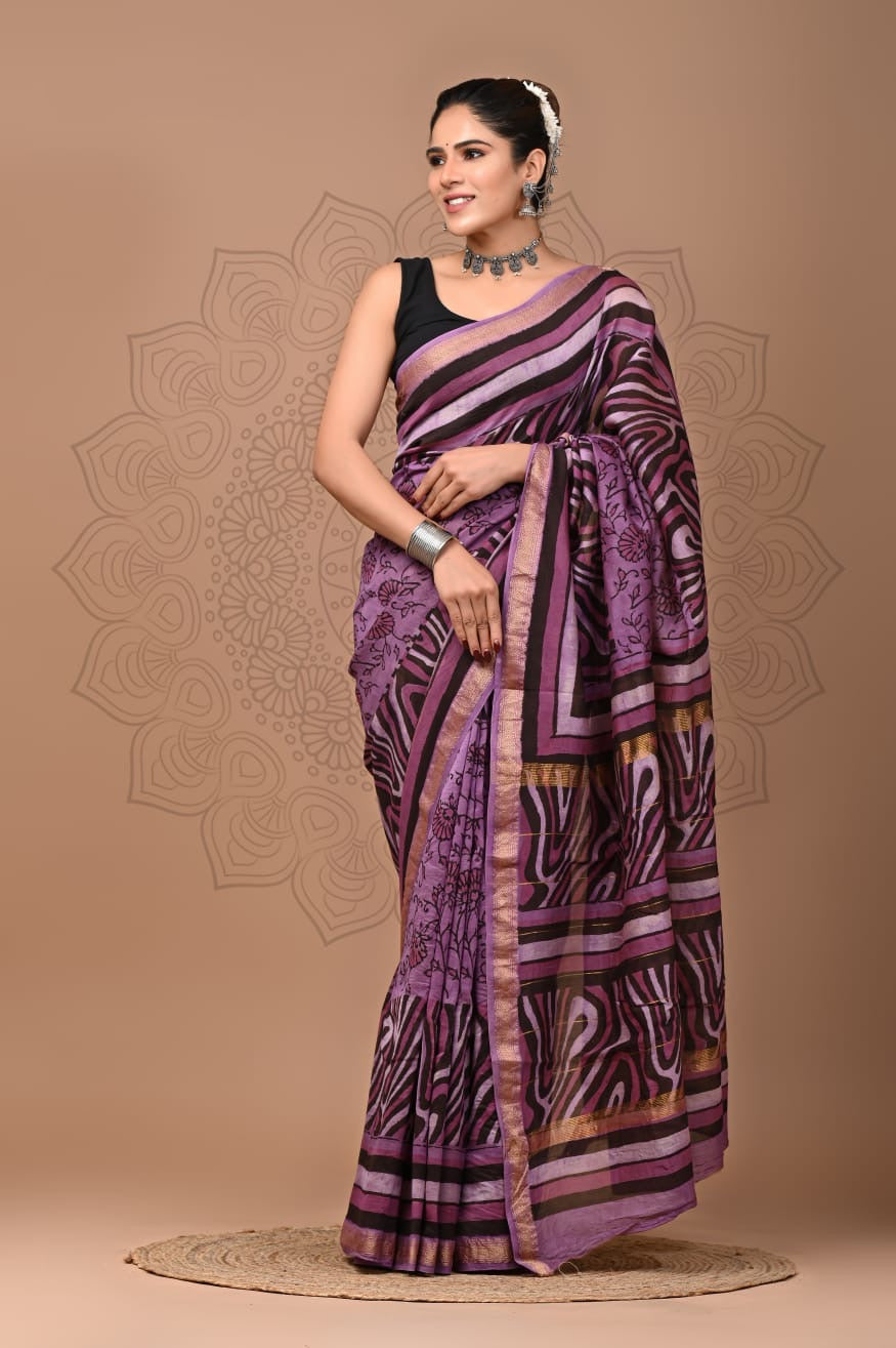 Padma - Bagru Hand Block Printed Silk Cotton Saree