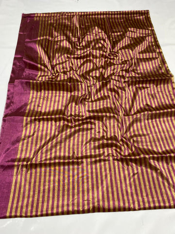 Sangam - Chanderi Handloom Multi Colour Tissue Silk Saree - Gold & Wine
