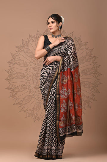 Padma - Bagru Hand Block Printed Silk Cotton Saree