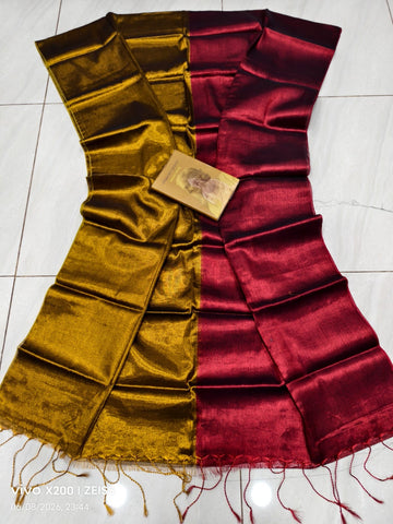 Bhavya - Phulia Poweloom Tissue Silk Saree - Gold & Red