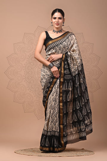 Padma - Bagru Hand Block Printed Silk Cotton Saree