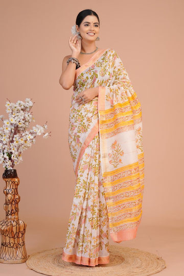 Shweta - Bagru Hand Block Printed Silk Cotton Saree