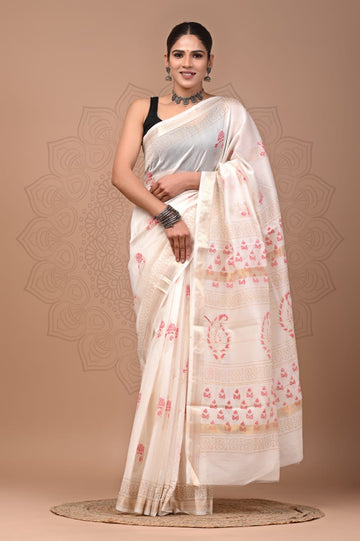 Padma - Bagru Hand Block Printed Silk Cotton Saree
