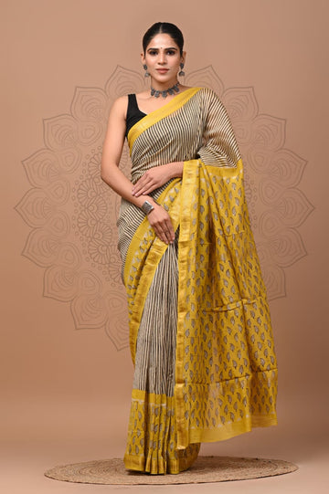 Padma - Bagru Hand Block Printed Silk Cotton Saree