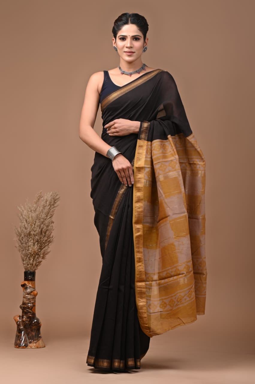 Madhubala - Bagru Hand-block Printed Silk Saree