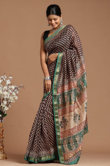 Ridhima - Bagru Hand Block Printed Silk Saree