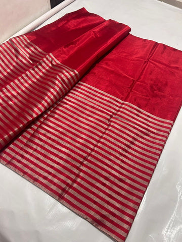Sangam - Chanderi Handloom Multi Colour Tissue Silk Saree - Red & Silver