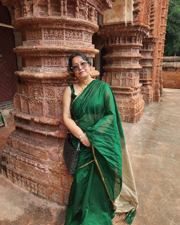 Pooja - पूजा Maheshwari Handloom Silk by Cotton Saree with Jute Pallu