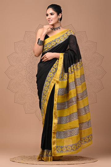 Padma - Bagru Hand Block Printed Silk Cotton Saree