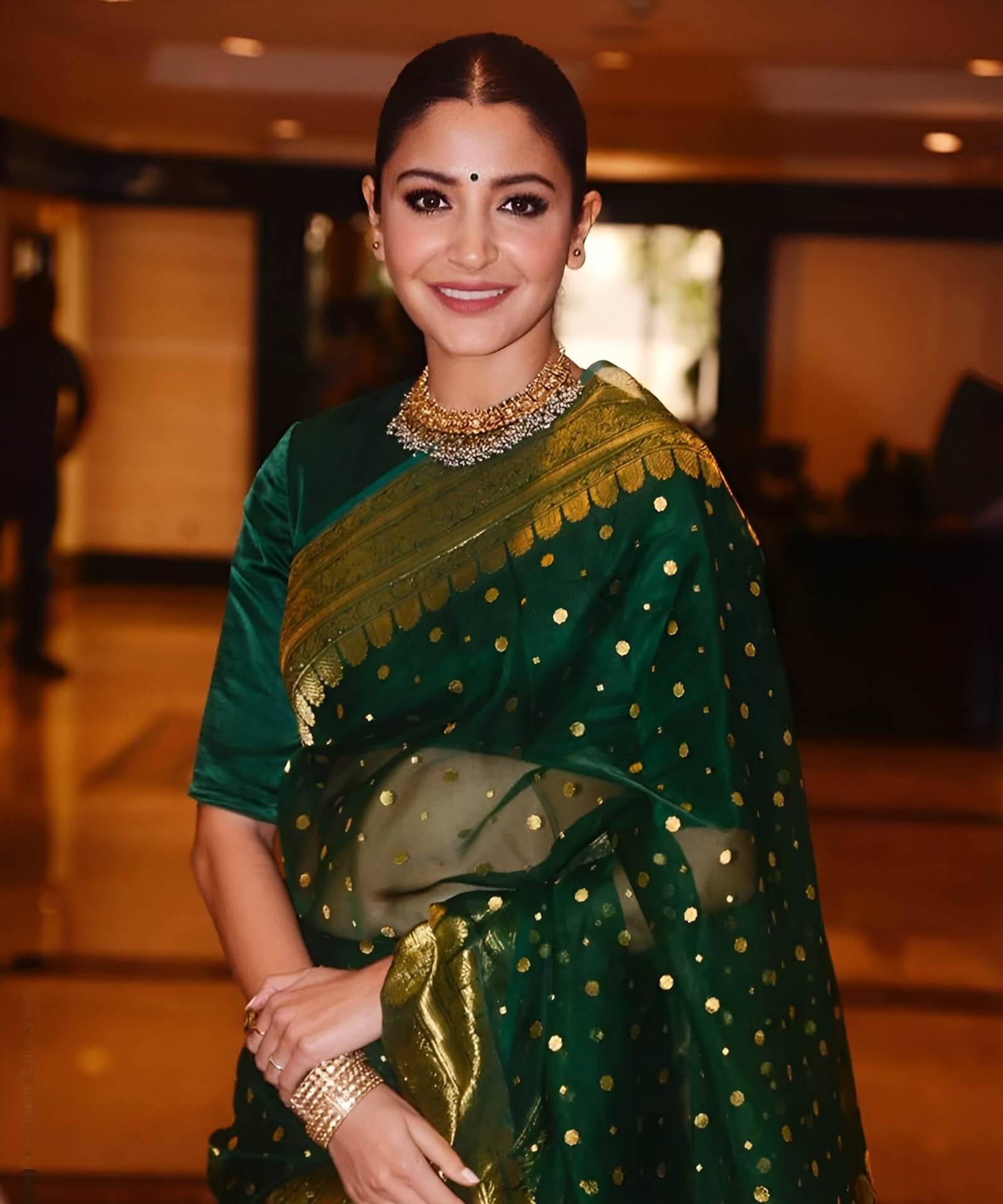 Anushka Sharma Chanderi Handloom Katan Silk Saree - Green