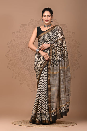 Ridhima - Bagru Hand Block Printed Silk Saree