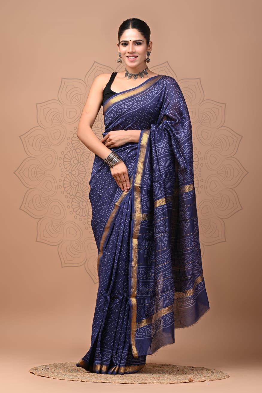 Padma - Bagru Hand Block Printed Silk Cotton Saree