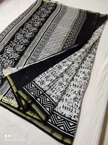 Apsara Warli Print Chanderi Silk by Cotton Saree