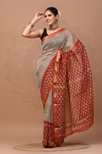 Karishma - Bagru Hand Block Printed Silk Cotton Saree