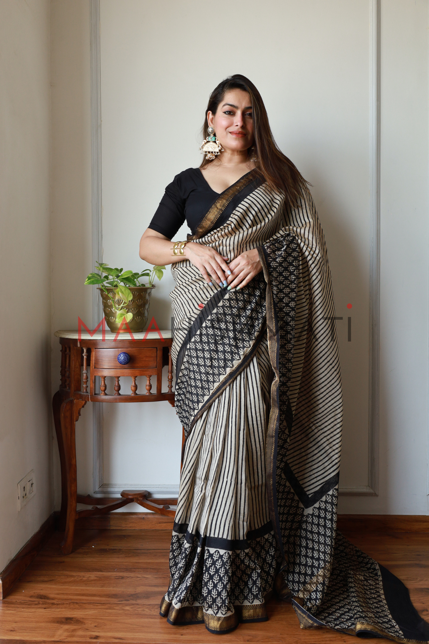 Madhubala - Bagru Hand-block Printed Silk Cotton Saree